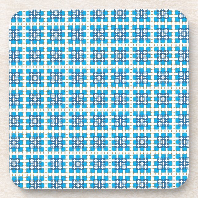 Modern geometric blue SEA squares pattern Beverage Coaster (Front)