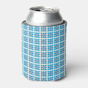 Modern geometric blue SEA squares pattern Can Cooler