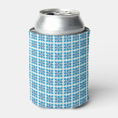 Modern geometric blue SEA squares pattern Can Cooler