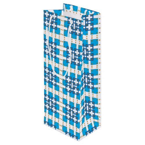 Modern geometric blue SEA squares pattern Wine Gift Bag