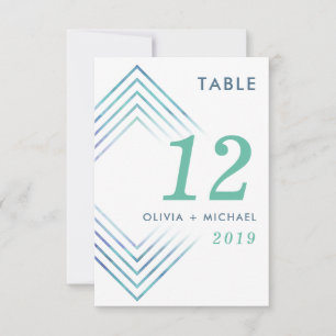 Modern Geometric Blue Watercolor Table Number
