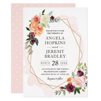 Modern Geometric Blush Bloom Floral Chic Wedding Card
