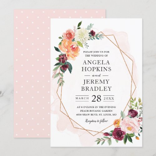 Modern Geometric Blush Bloom Floral Chic Wedding Invitation
