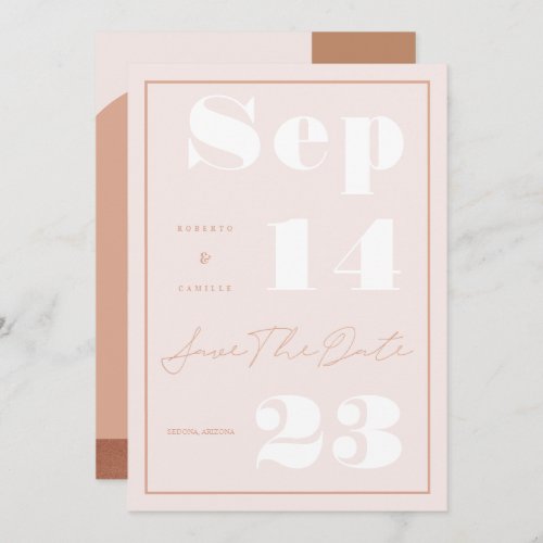 Modern Geometric Blush Bold Print Couples Photo Save The Date