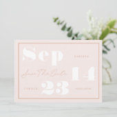 Modern Geometric Blush Bold Print Couple's Photo Save The Date (Standing Front)