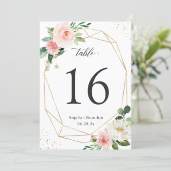 Modern Geometric Blush Floral 5x7 Table Number by CardHunter at Zazzle