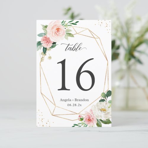 Modern Geometric Blush Floral Wedding Table Number