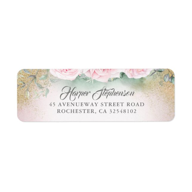 Modern Geometric Blush Pink Floral Label (Front)