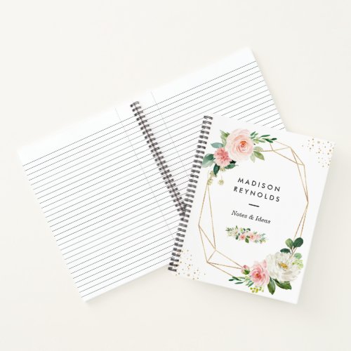 Modern Geometric Blush Pink Floral Personal Notes Notebook