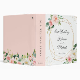 Modern Geometric Blush Pink Floral Wedding Album 3 Ring Binder