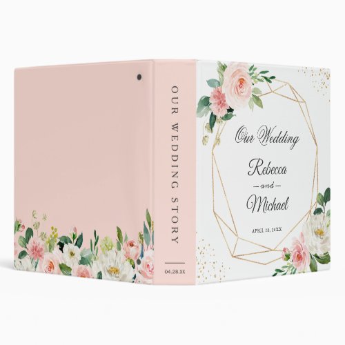 Modern Geometric Blush Pink Floral Wedding Album 3 Ring Binder