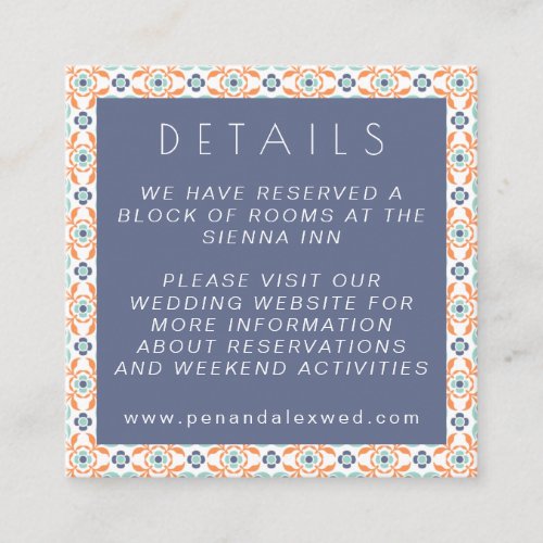 Modern Geometric Botanical Blue Orange Wedding Enclosure Card