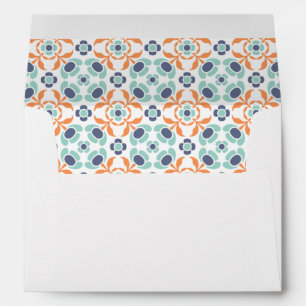 Modern Geometric Botanical Blue Orange Wedding Envelope