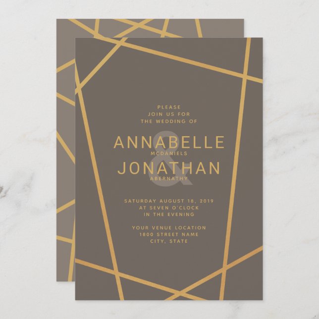 Modern Geometric Bronze Editable Color Wedding Invitation (Front/Back)