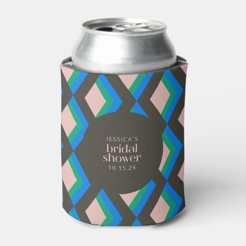 Modern Geometric Brown Blue Green Bridal Shower Can Cooler