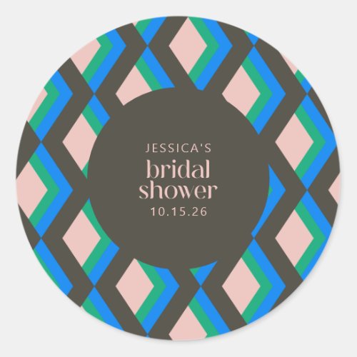 Modern Geometric Brown Blue Green Bridal Shower  Classic Round Sticker