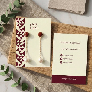 Modern Geometric Burgundy & Ivory Earring Display Business Card