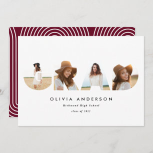 Modern geometric burgundy multi photo graduation