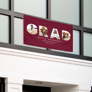 Modern geometric burgundy multi photo graduation banner