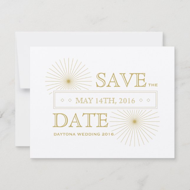 Modern Geometric Burst Save The Date Card (Front)