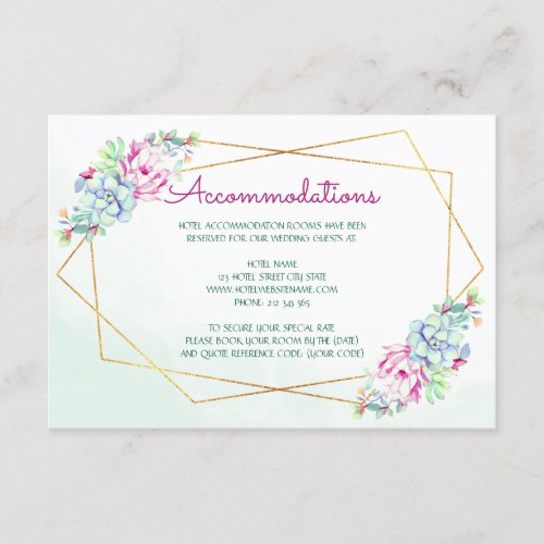 Modern Geometric Cactus Succulents Accommodations Enclosure Card
