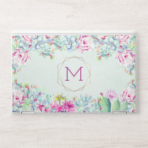 Modern Geometric Cactus Succulents Floral Monogram HP Laptop Skin