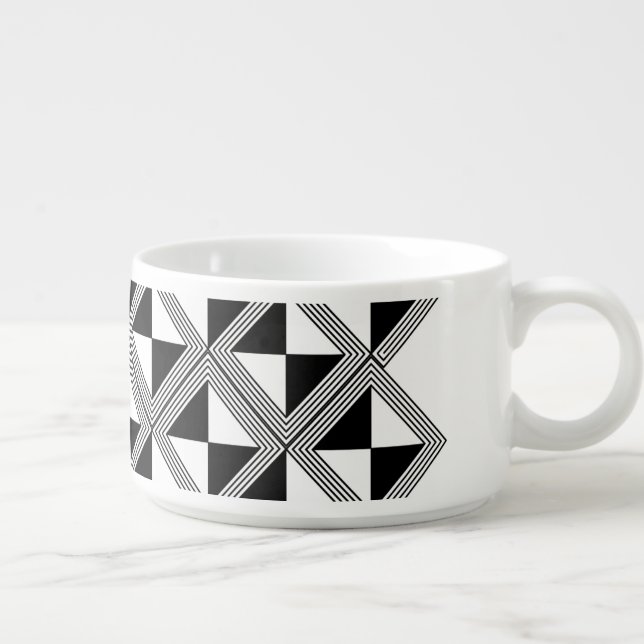 Modern Geometric Check Stripe Black White Abstract Bowl (Left)