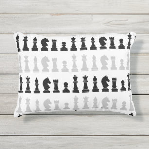 Modern Geometric Chess Piece Black White Pattern Outdoor Pillow
