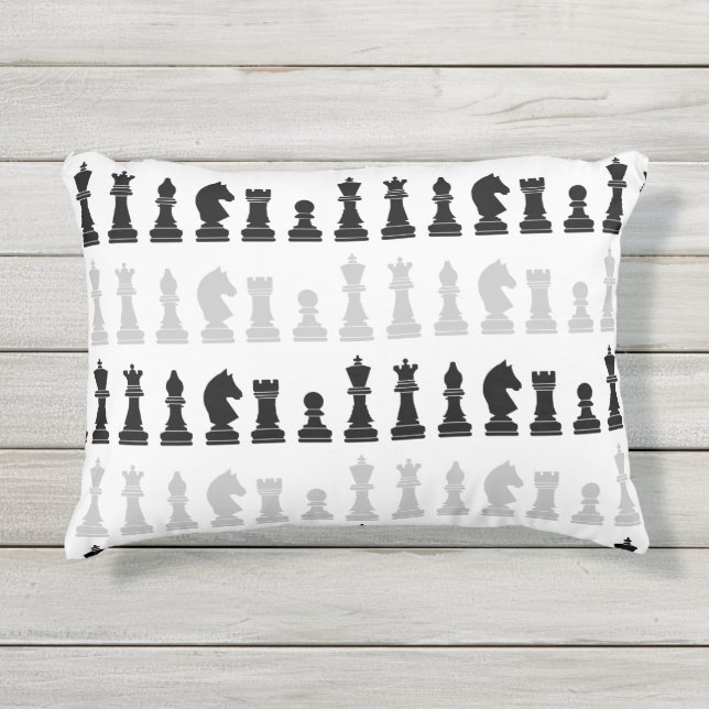 Modern Geometric Chess Piece Black White Pattern  Outdoor Pillow (Front)