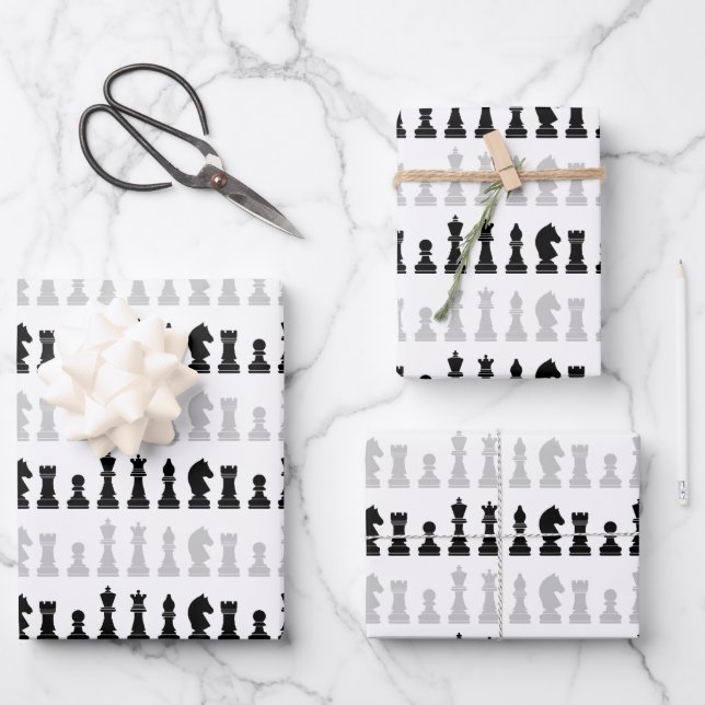 Modern Geometric Chess Pieces Game Pattern  Wrapping Paper Sheets (Front)