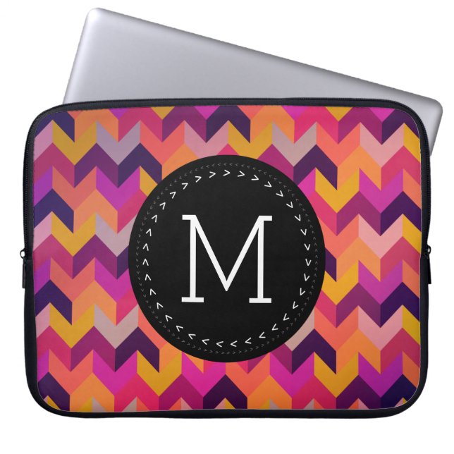 Modern Geometric Chevron Black Monogram Laptop Sleeve (Front)