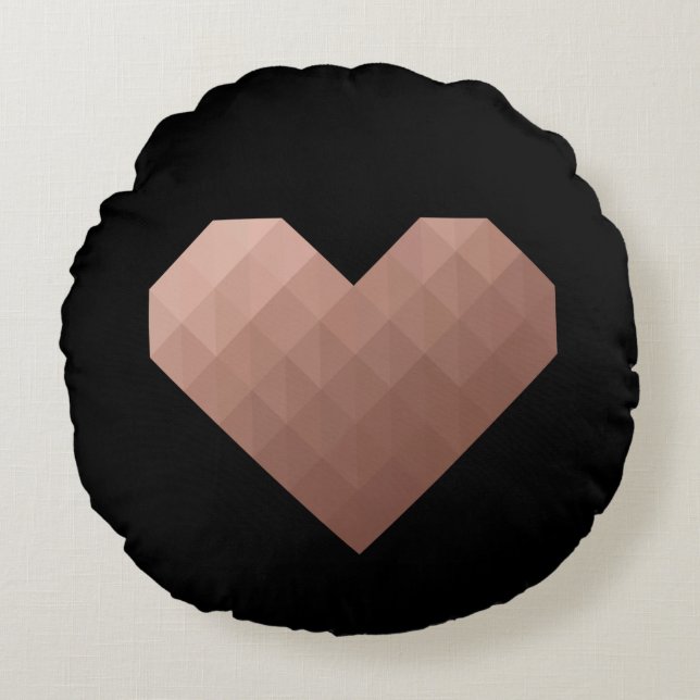 Modern geometric chic rose gold heart round pillow (Front)