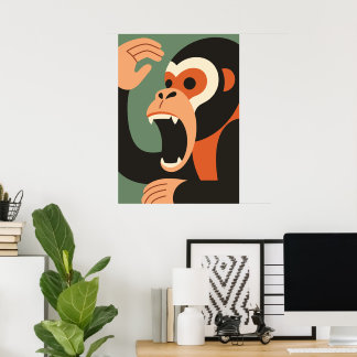 Modern Geometric Chimpanzee Poster