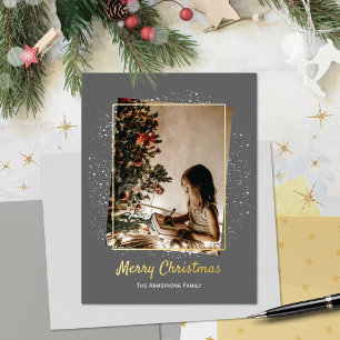 Modern Geometric Christmas Charcoal Gray Gold Foil Holiday Postcard