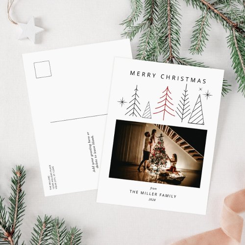 Modern Geometric Christmas Photo  Holiday Postcard