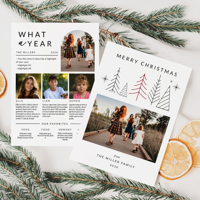 Modern Geometric Christmas Photo Year In Review Holiday Card (Modern Family Photo Year In Review Christmas Card)