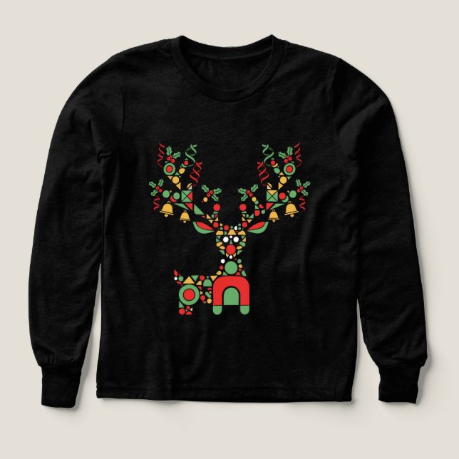 Modern Geometric Christmas Reindeer | Festive  Tri-Blend Shirts (Design Front)