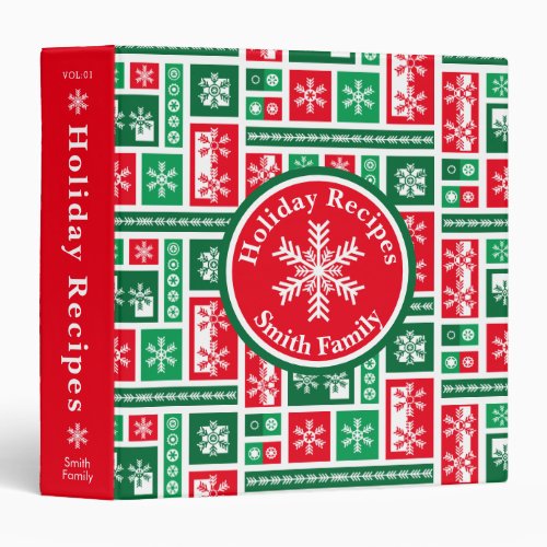 Modern Geometric Christmas Snowflakes Recipe 3 Ring Binder