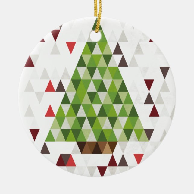 Modern Geometric Christmas Tree Art Ceramic Ornament (Front)