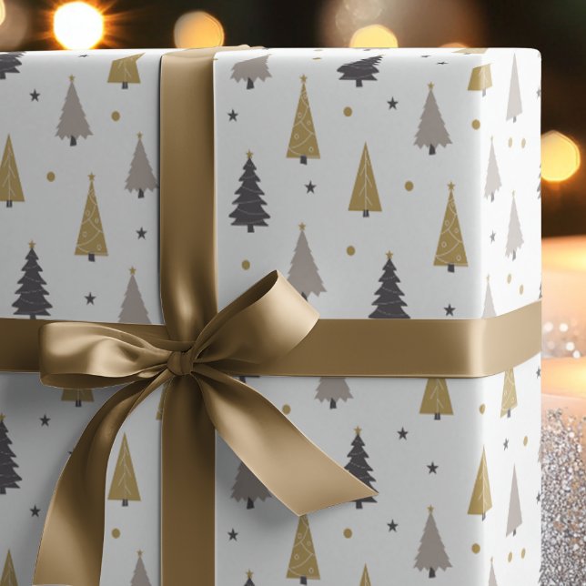 Modern Geometric Christmas Trees & Stars Holiday Wrapping Paper (Creator Uploaded)