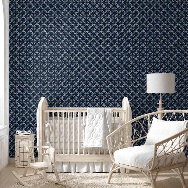 Modern Geometric Circle Lattice Pattern in Navy Wallpaper