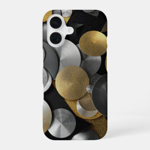 Modern Geometric Circles in Gold and Silver iPhone 16 Case