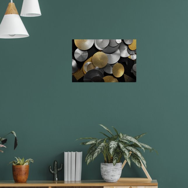 Modern Geometric Circles in Gold and Silver Poster (Living Room 1)