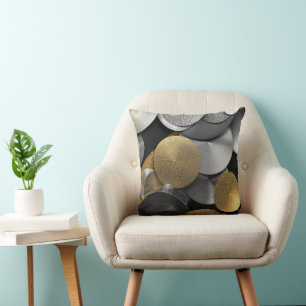 Modern Geometric Circles in Gold and Silver Throw Pillow