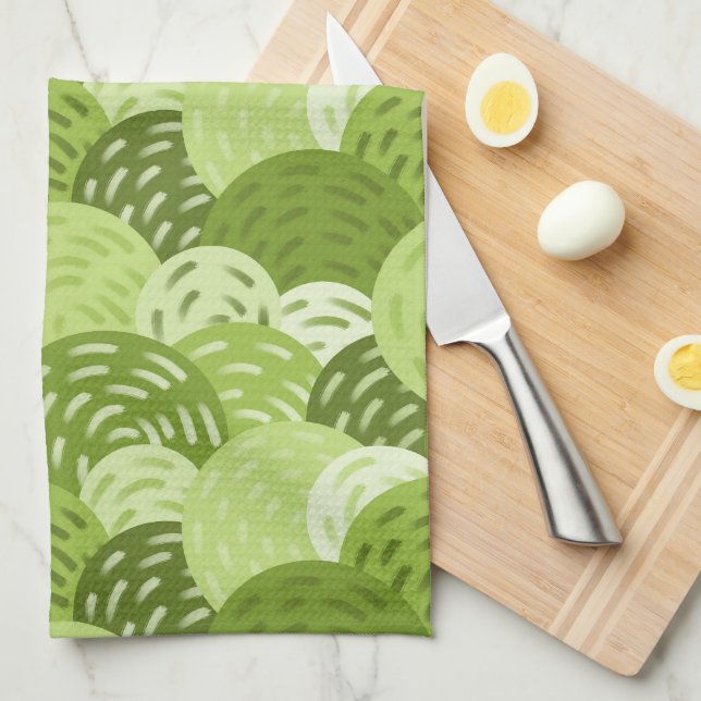 Modern Geometric Circles, Lime, Avocado, Celery Kitchen Towel (Quarter Fold)