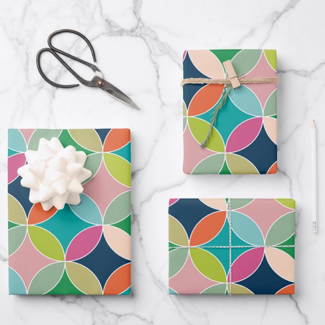 Modern Geometric Circles Multi-Colored Wrapping Paper Sheets (Front)