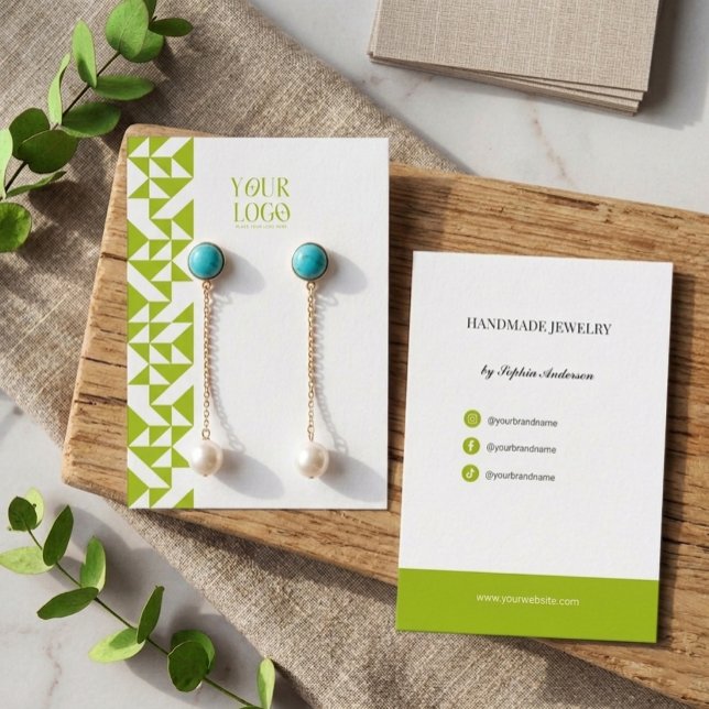 Modern Geometric Citrus Green Earring Display Business Card (Creator Uploaded)