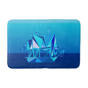 Modern Geometric Clipper Ship, Cobalt Blue Bathroom Mat