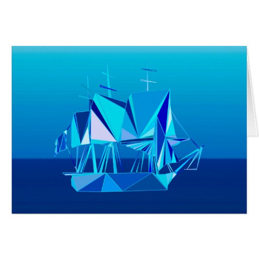 Modern Geometric Clipper Ship, Cobalt Blue Cards (Front Horizontal)