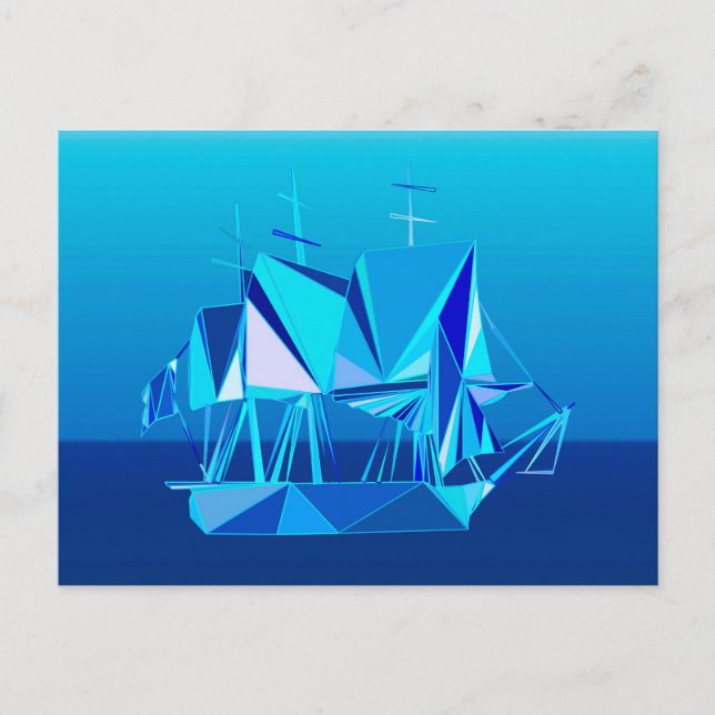 Modern Geometric Clipper Ship, Cobalt Blue Postcard (Front)